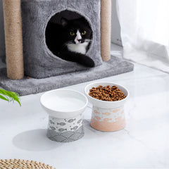 Tamaykim tilted-cat-bowls close-up tilt demonstrates neck-relief and easier meals.