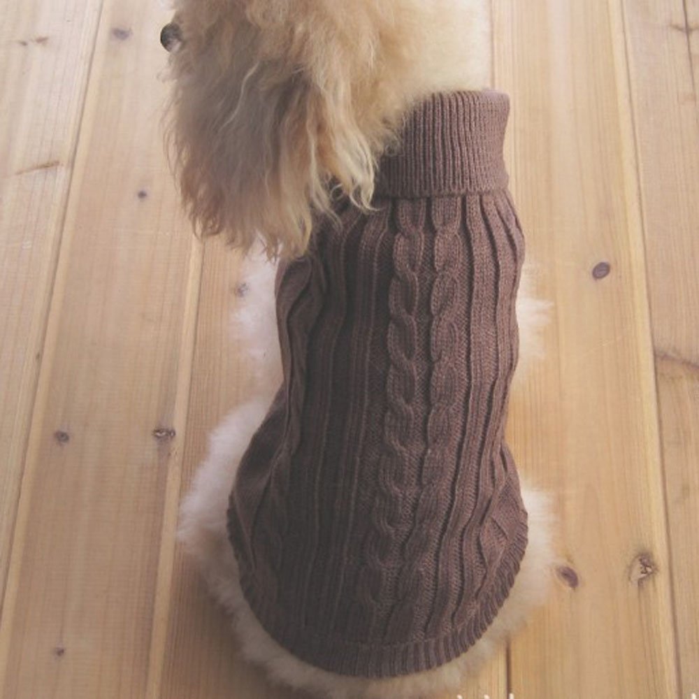 Tangpan turtleneck classic straw-rope sweater front view shows warm brown knit for dogs