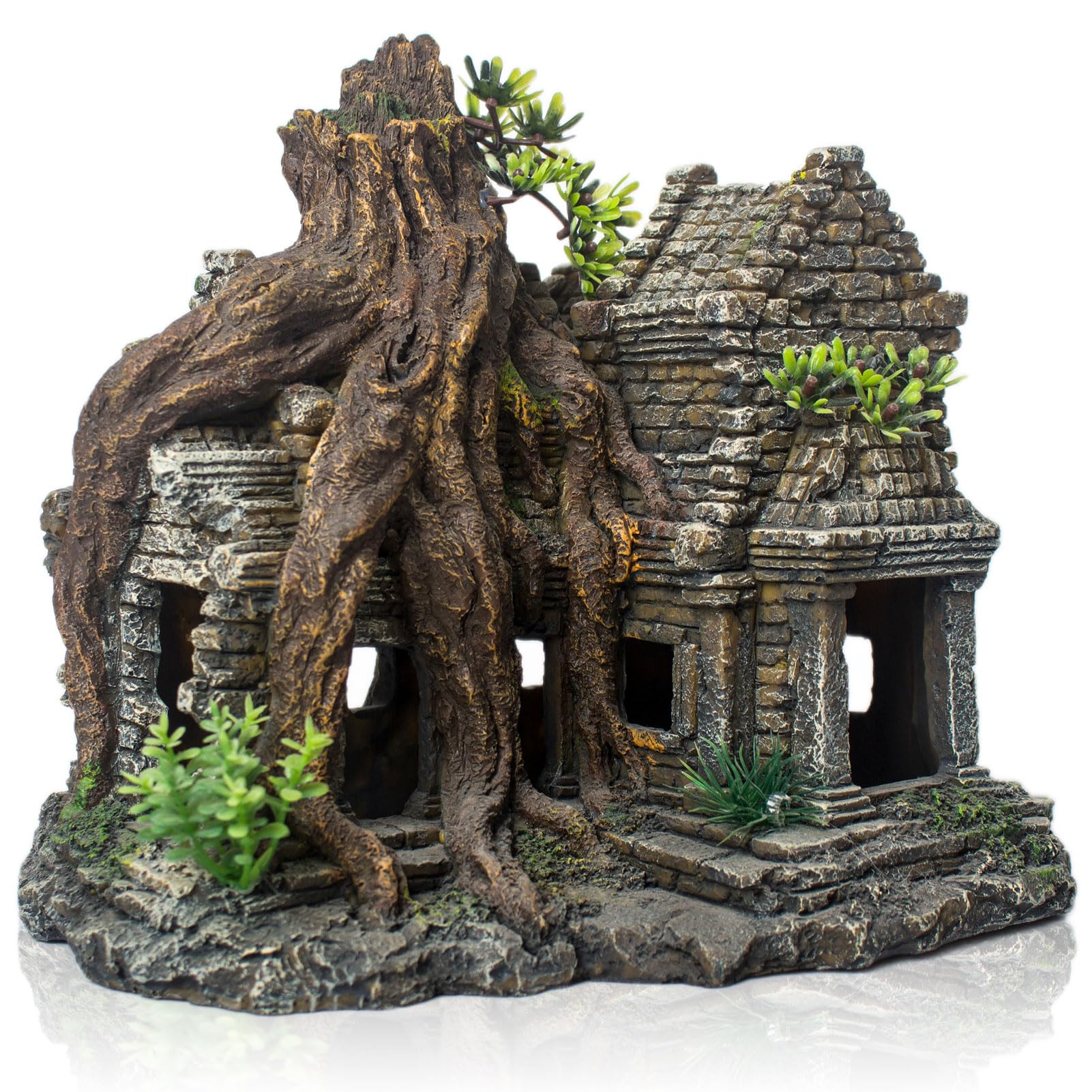 TAOMYPETS resin artificial tree trunk hideout provides natural shelter for shy fish.