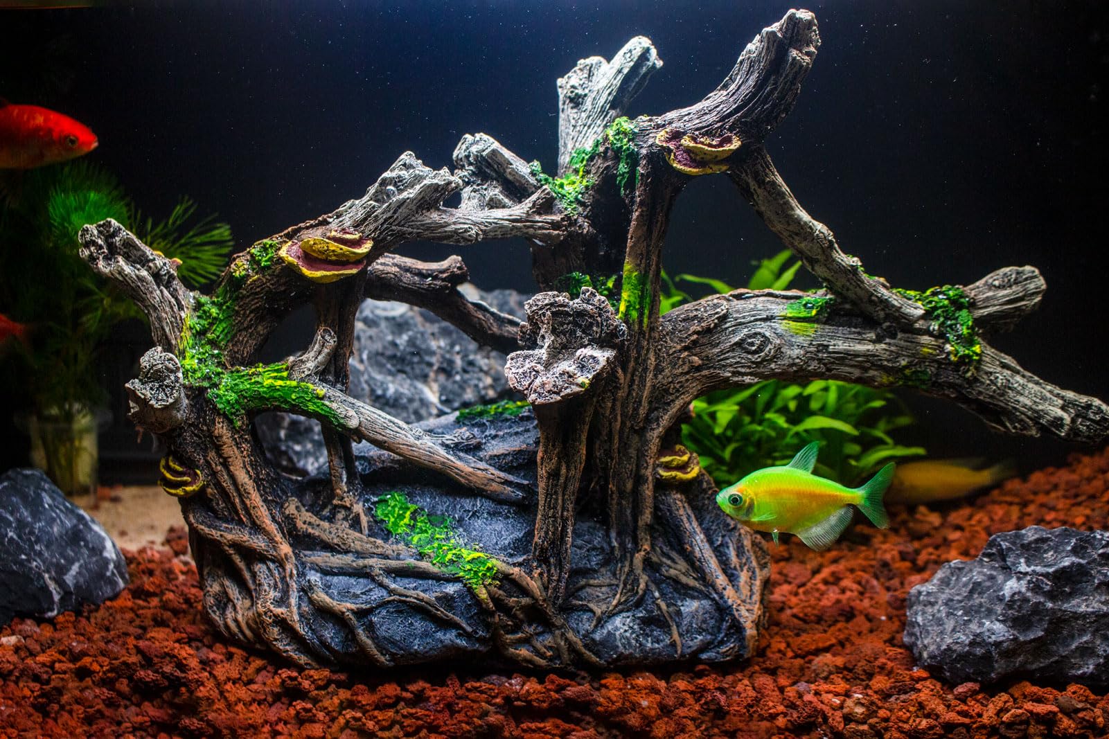 TAOMYPETS resin driftwood closeup, non-toxic, safe for fish and shrimp habitats.