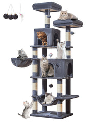 Taoqimiao 73-inch cat tree overview showing tall, multi-level play and rest areas