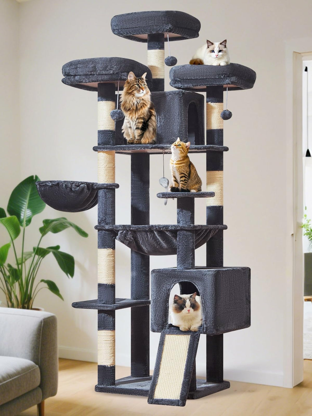 Taoqimiao 76-Inch Cat Tree XXL assembly-ready setup for easy installation.