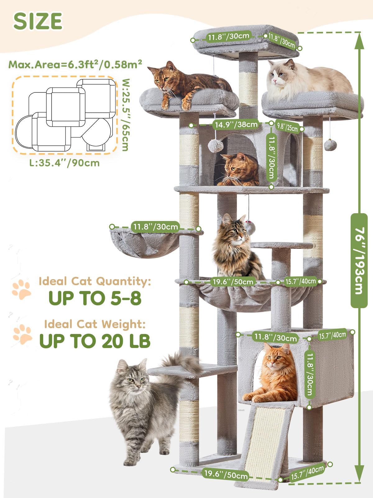 Taoqimiao 76-Inch Cat Tree XXL base assembly for stable, confident setup.