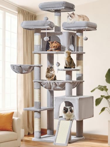 Taoqimiao 76-Inch Cat Tree XXL front view shows multi-level play space for large cats.