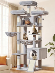Taoqimiao 76-Inch Cat Tree XXL front view shows multi-level play space for large cats.