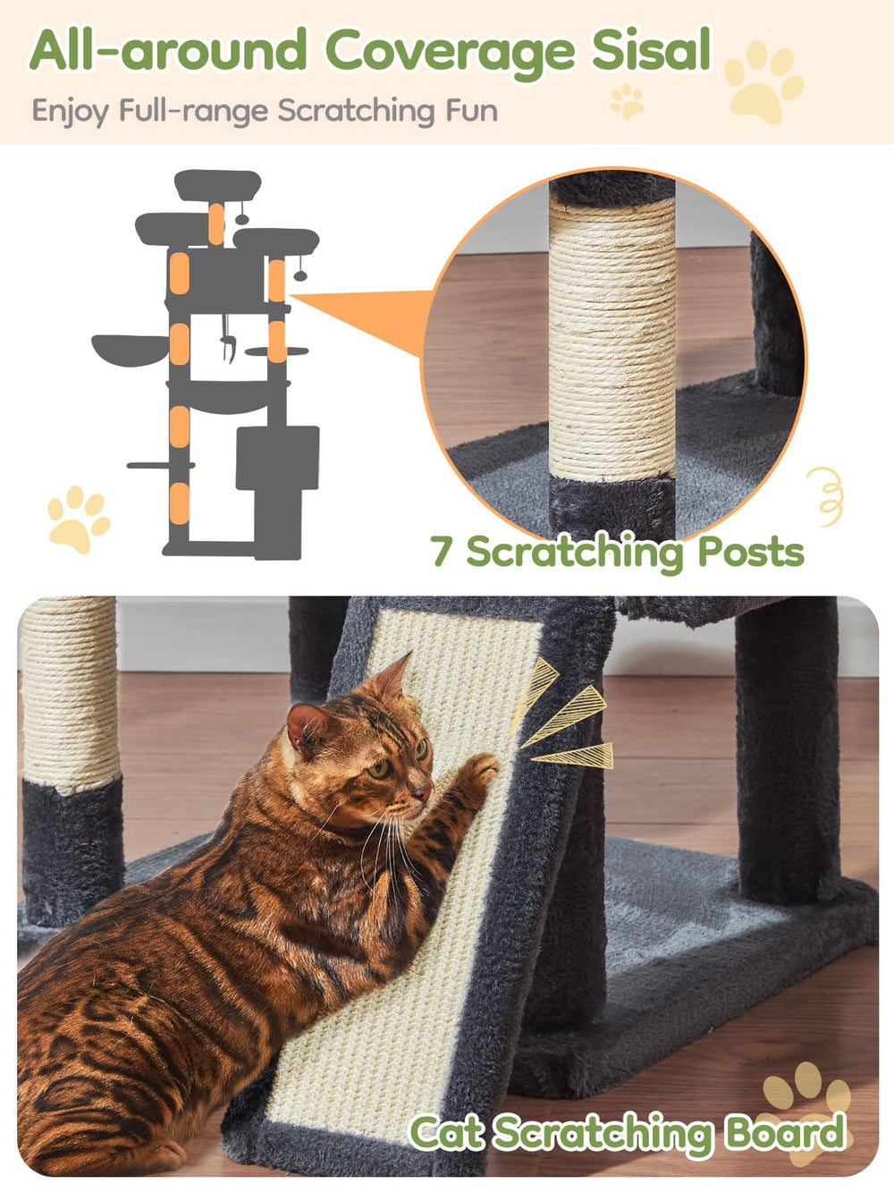 Taoqimiao 76-Inch Cat Tree XXL metal hammock offers extra-large lounging space.