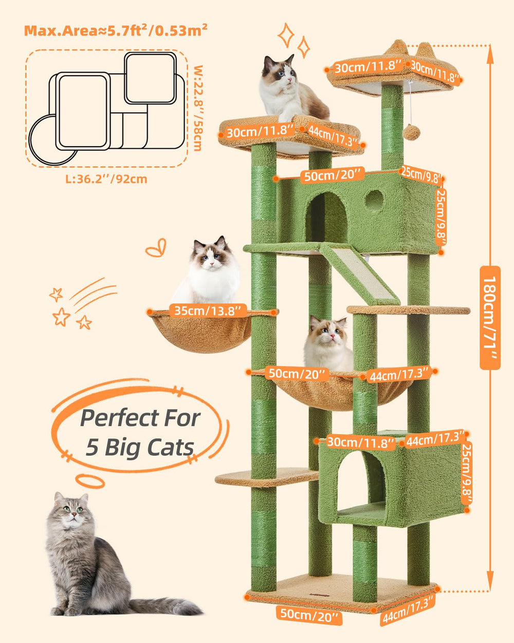 Taoqimiao cactus cat tree anti-tip base enhances stability during energetic play.