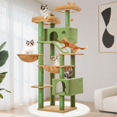 Taoqimiao cactus cat tree front view highlighting space-saving multi-level lounging for several cats.