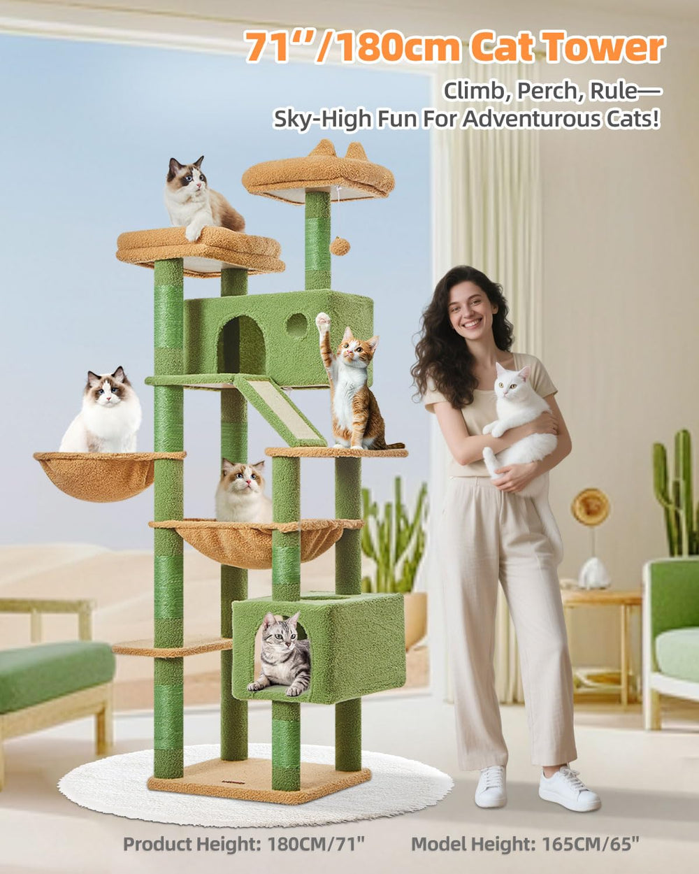 Taoqimiao cactus cat tree top perches offering elevated vantage points for attentive cat watching.