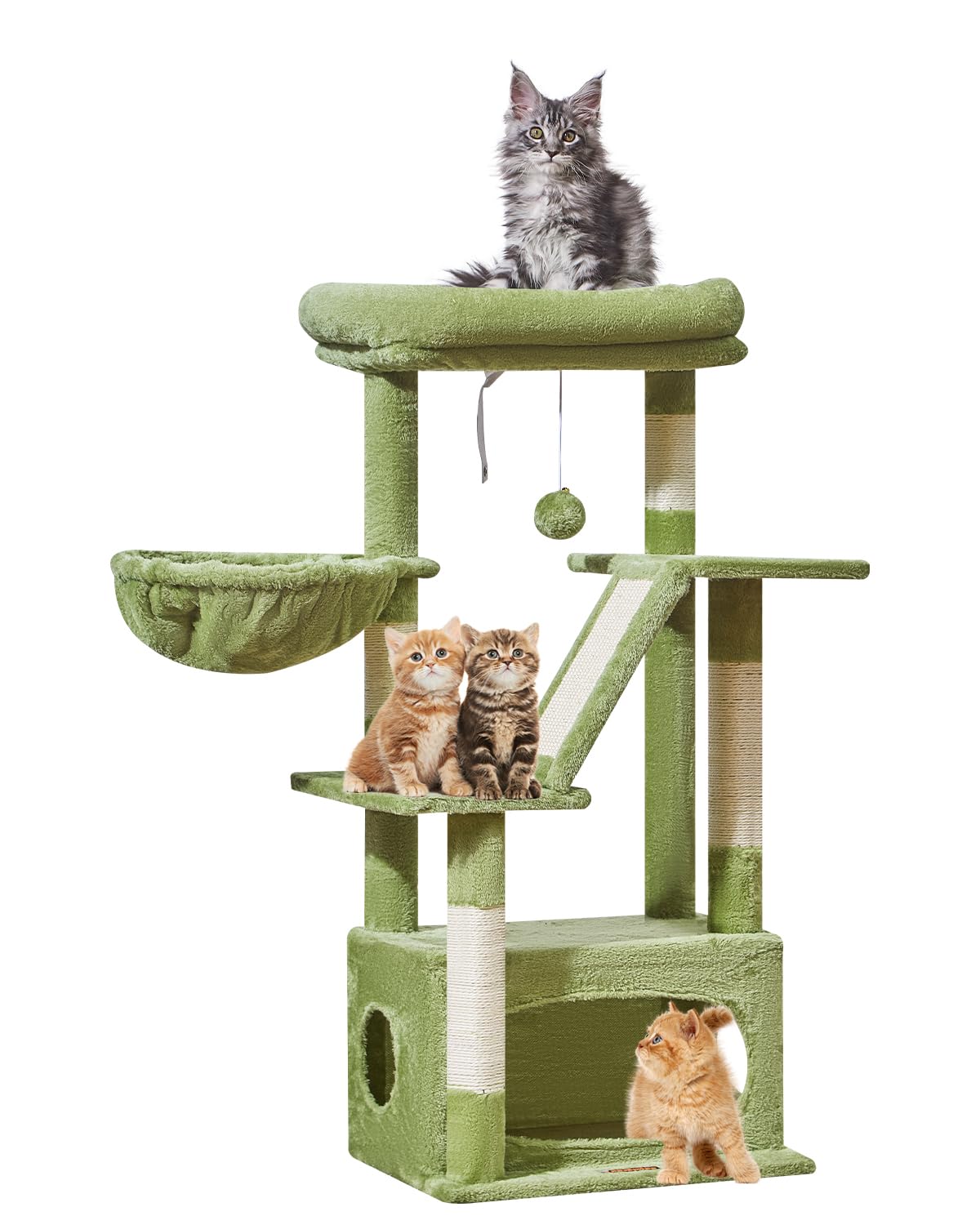 Taoqimiao cat tree green side view shows sturdy indoor play setup.
