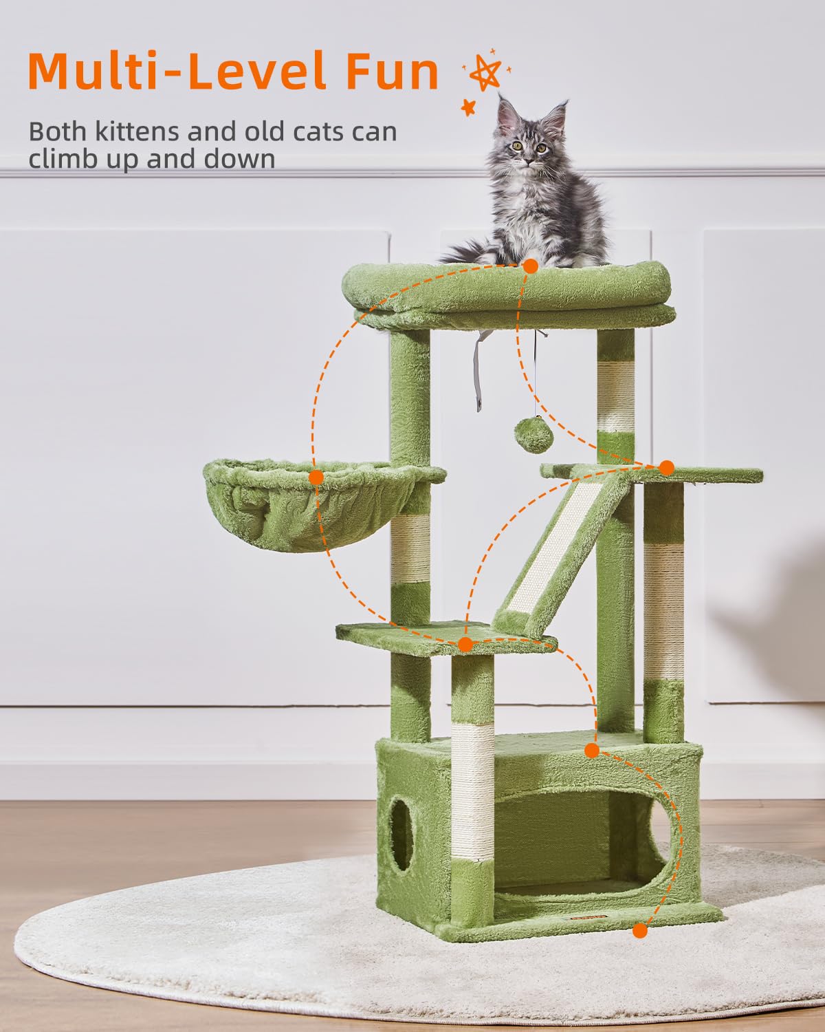 Taoqimiao cat tree with natural sisal columns for claw sharpening.