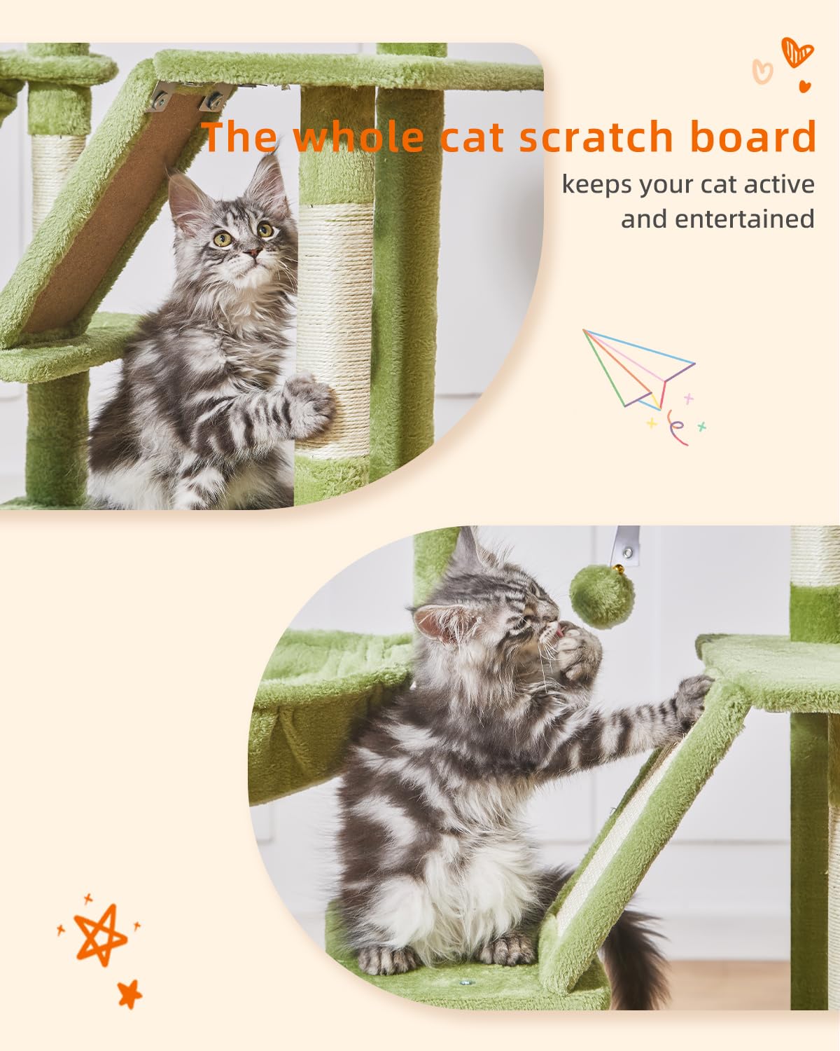 Taoqimiao cat tree soft hanging ball adds playful motion.