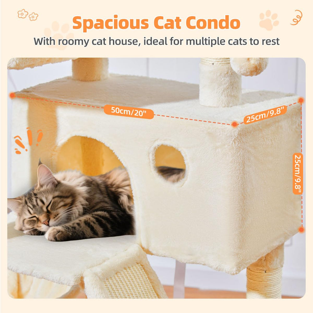 Taoqimiao cat tree 57.5-inch anti-tipping base ensures stable setup on floors.