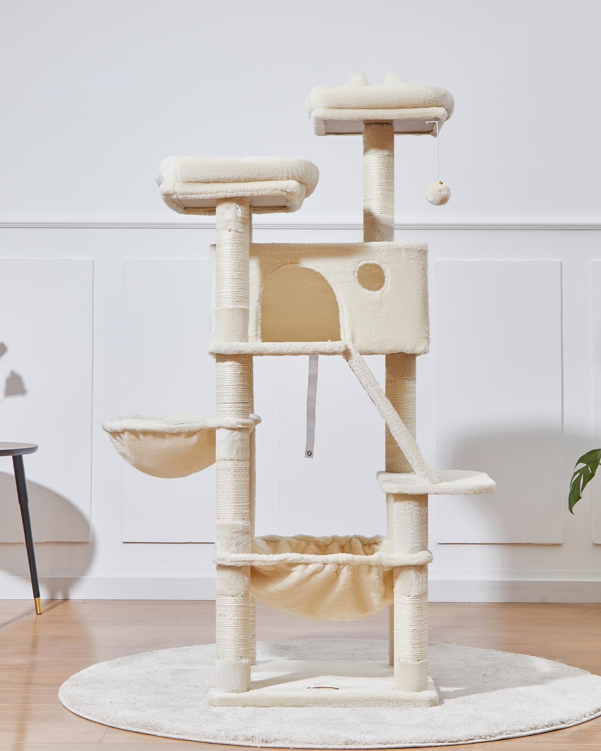 Taoqimiao cat tree 57.5-inch assembly guide and finished setup in beige