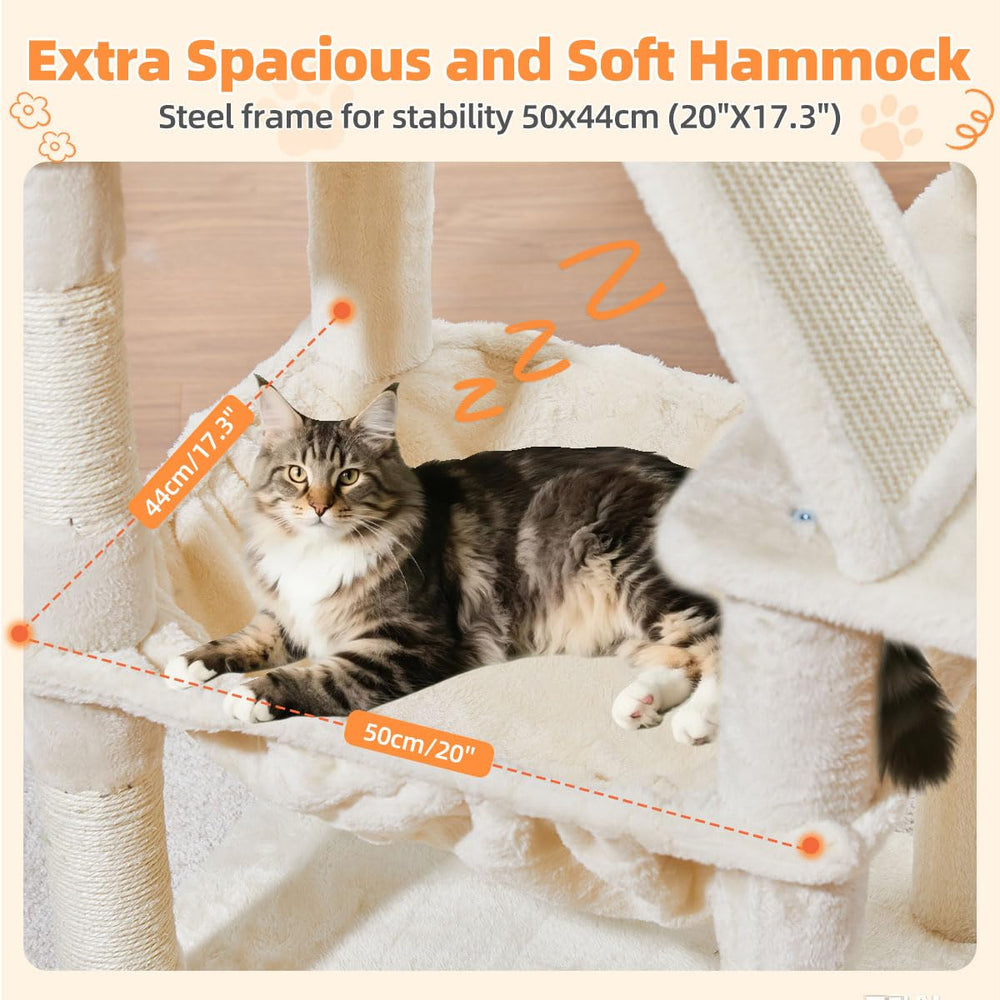 Taoqimiao cat tree 57.5-inch condo with hammock for private resting space.