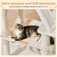 Taoqimiao cat tree 57.5-inch condo with hammock for private resting space.