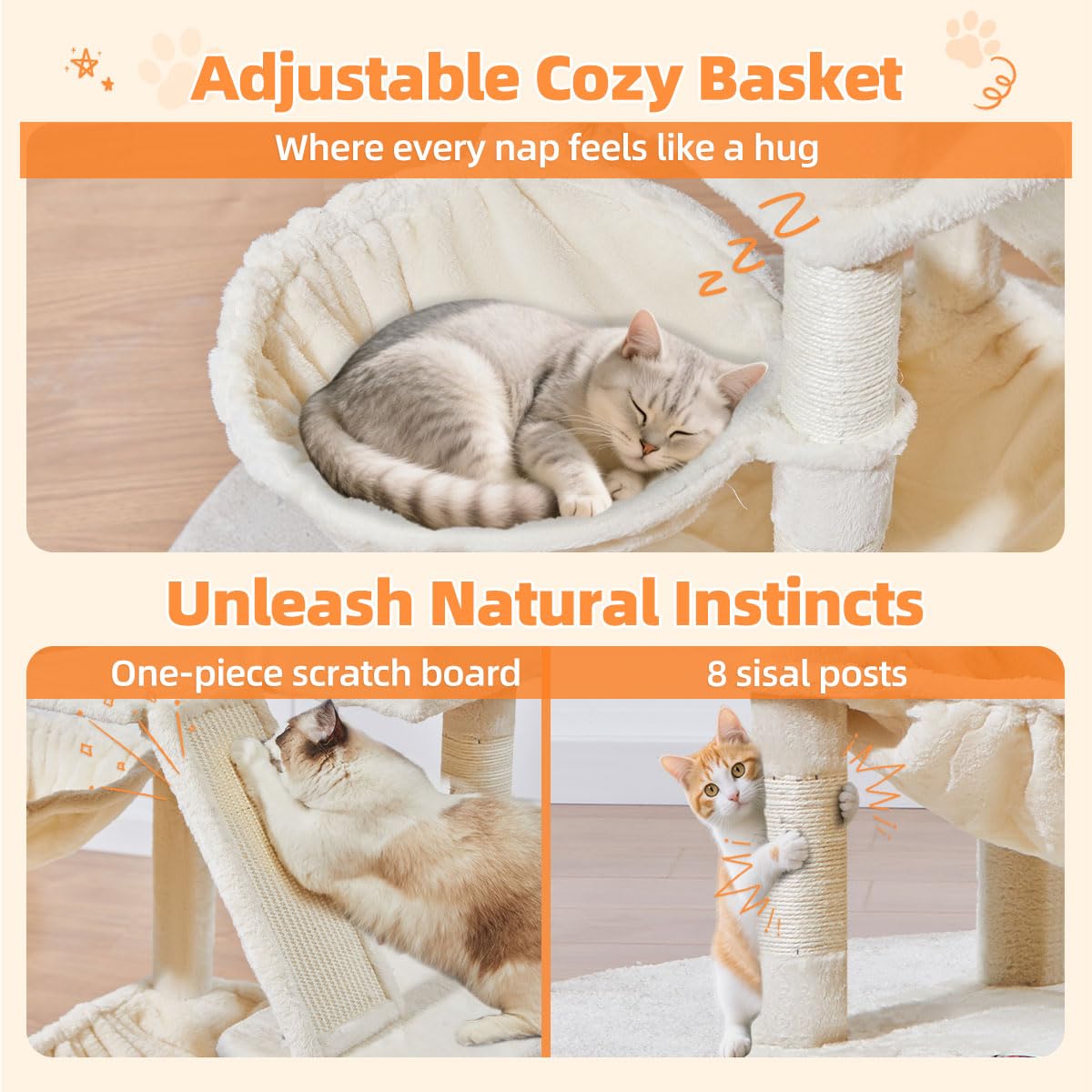 Taoqimiao cat tree 57.5-inch detachable top for easy cleaning and reconfiguration.