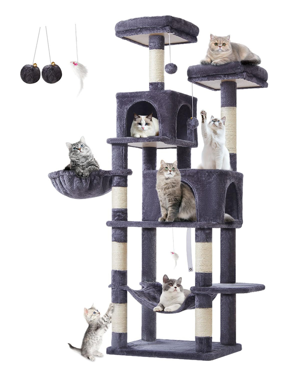 Taoqimiao Cat Tree tall height enables elevated viewing and climbing fun.