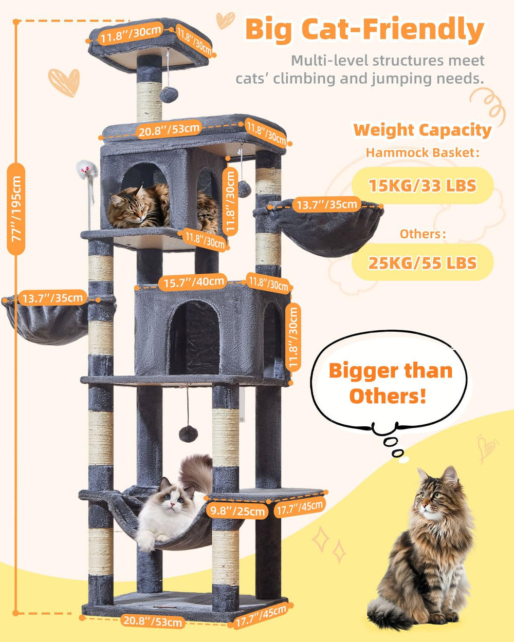 Taoqimiao 77-inch cat tower with two spacious condos for cozy naps.
