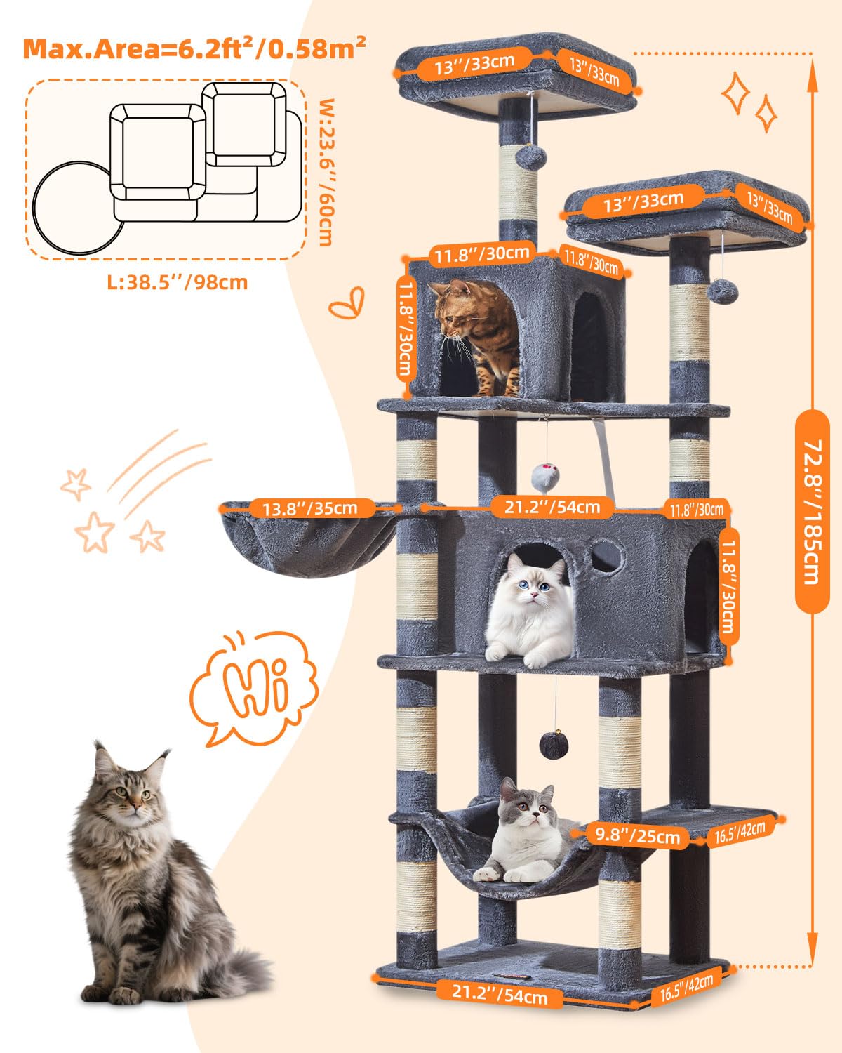 Taoqimiao cat tree with nine scratching posts for claw care and activity