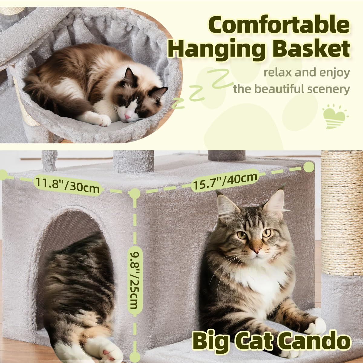 Taoqimiao cat tree spacious cave provides private retreat for cats.