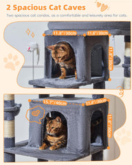 Taoqimiao cat-tree habitat and two hanging baskets for interactive play.
