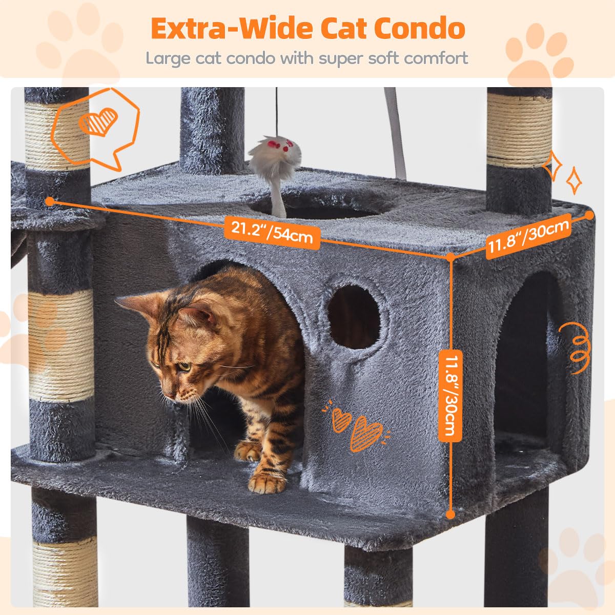 Taoqimiao cat tree featuring two large condos and a hammock for lounging