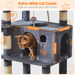 Taoqimiao cat tree featuring two large condos and a hammock for lounging