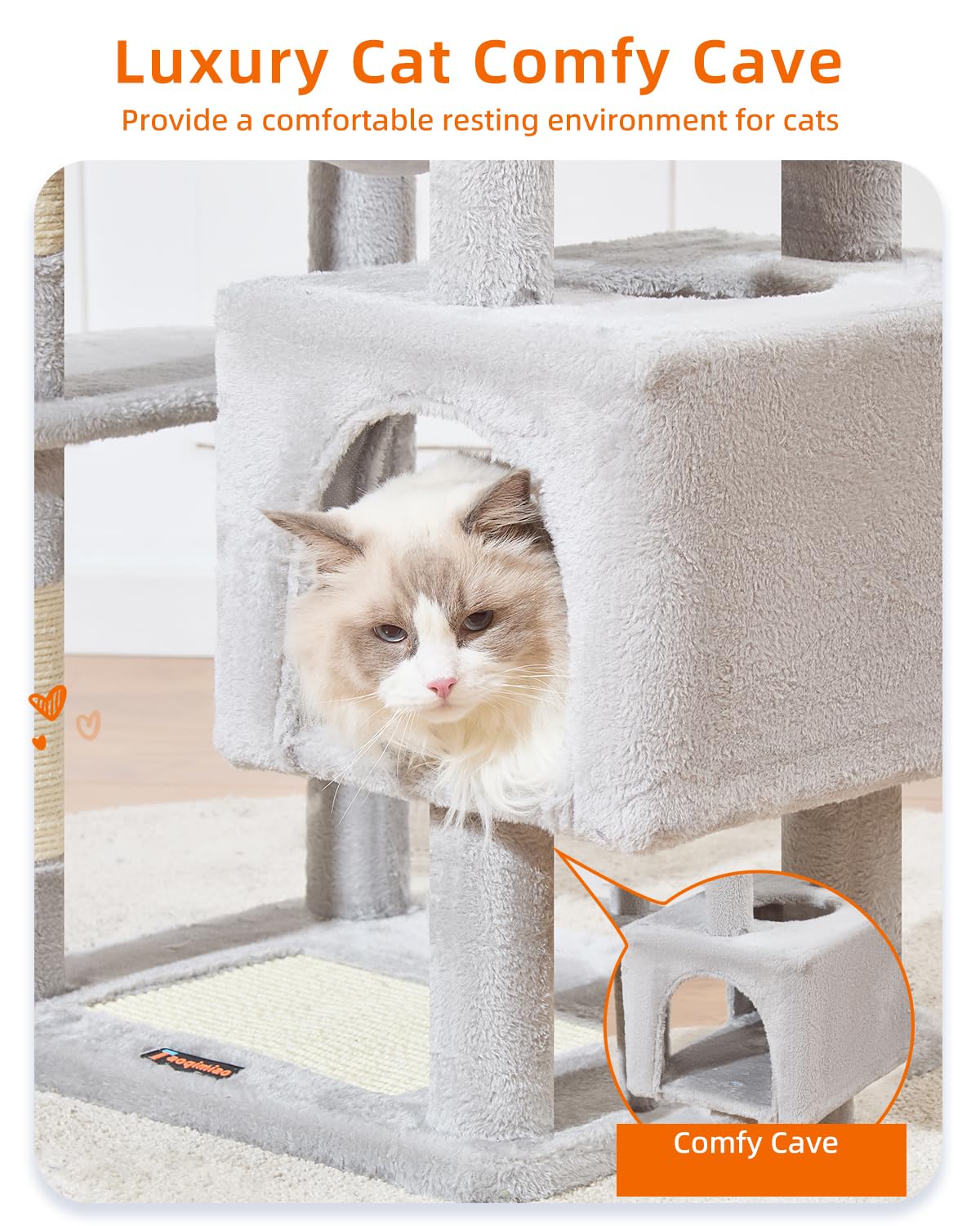 Taoqimiao cat tree hammock-relaxation shows plush resting spot after play