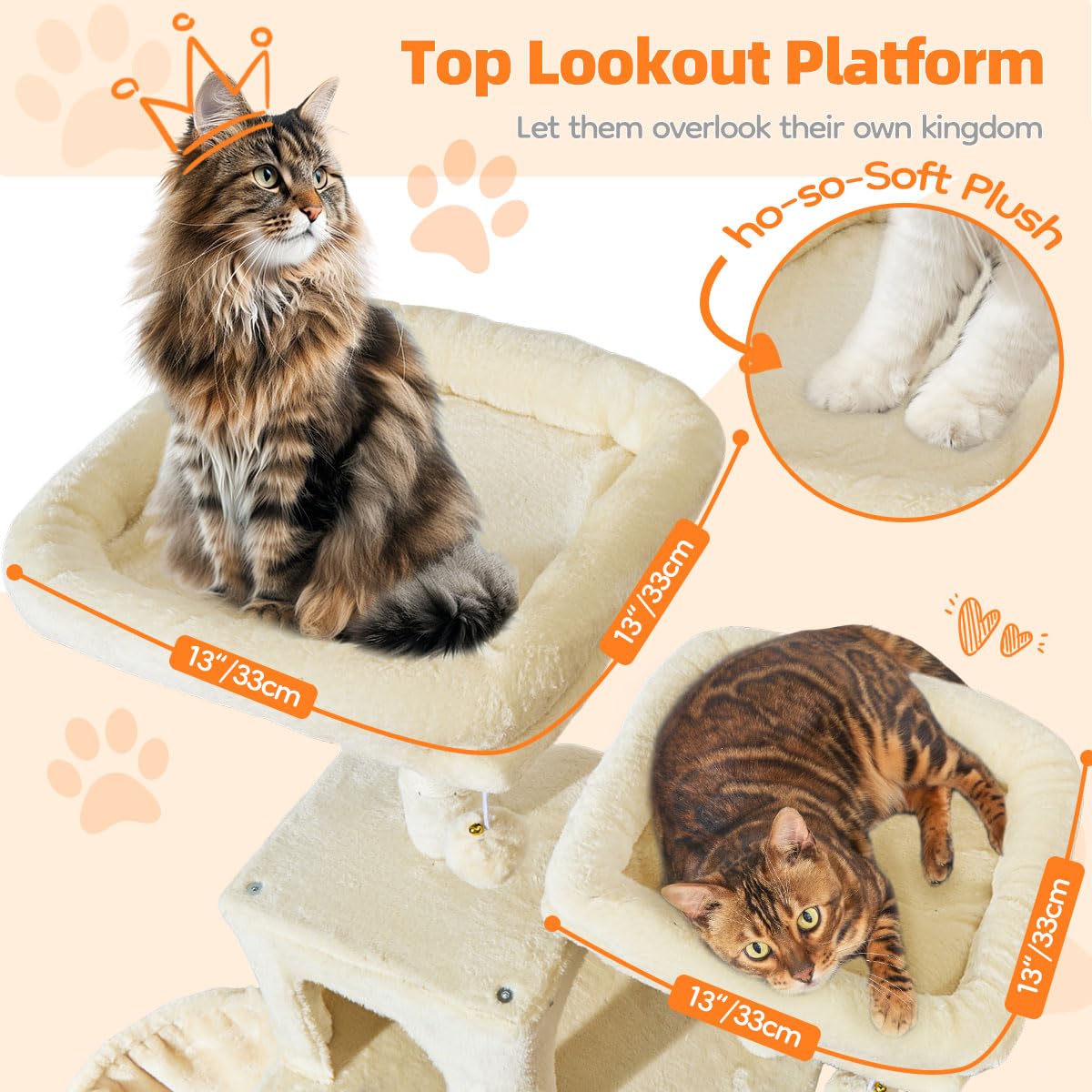 Taoqimiao hammock and plush toy included on cat tree for lounging.