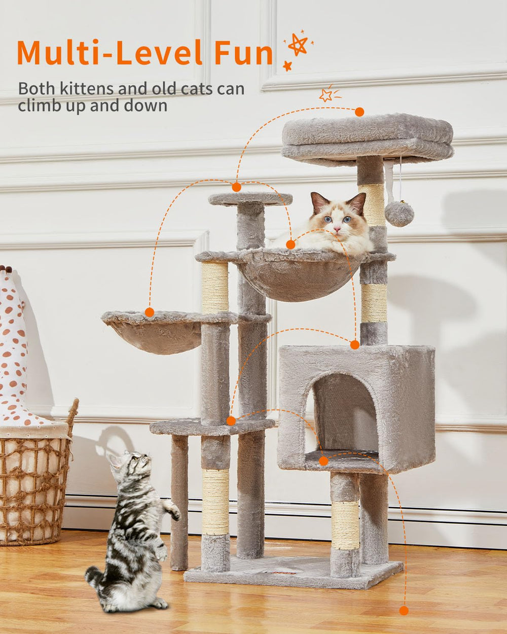 Taoqimiao Cat Tree hammocks provide lounging and napping spots
