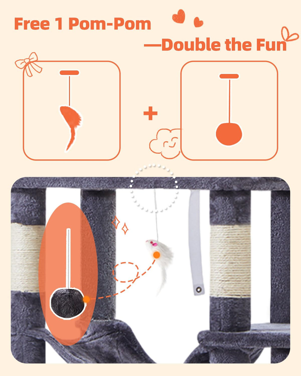 Taoqimiao Cat Tree hanging basket provides wrapped warmth and security.