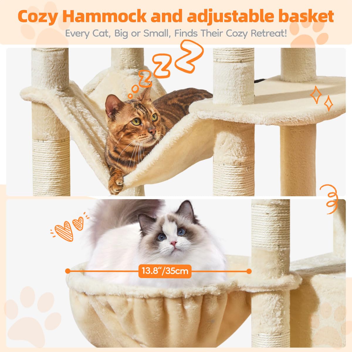 Taoqimiao hanging basket on cat tree provides a relaxing hideaway.