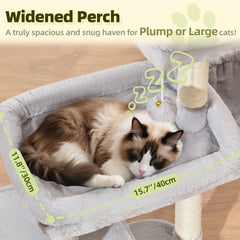 Taoqimiao cat tree platform highlights extra-wide resting space for lounging.