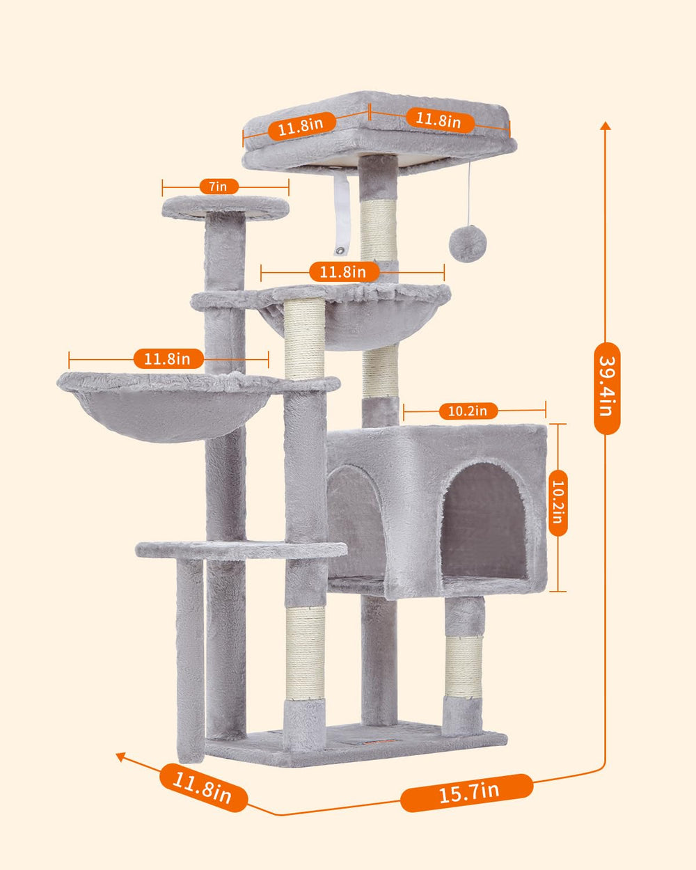 Taoqimiao Cat Tree natural sisal pillar satisfies scratching and paw care