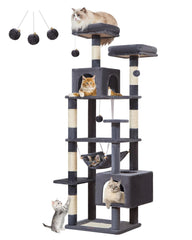 Taoqimiao cat-tree smoky-gray base stabilizes tall playtime.