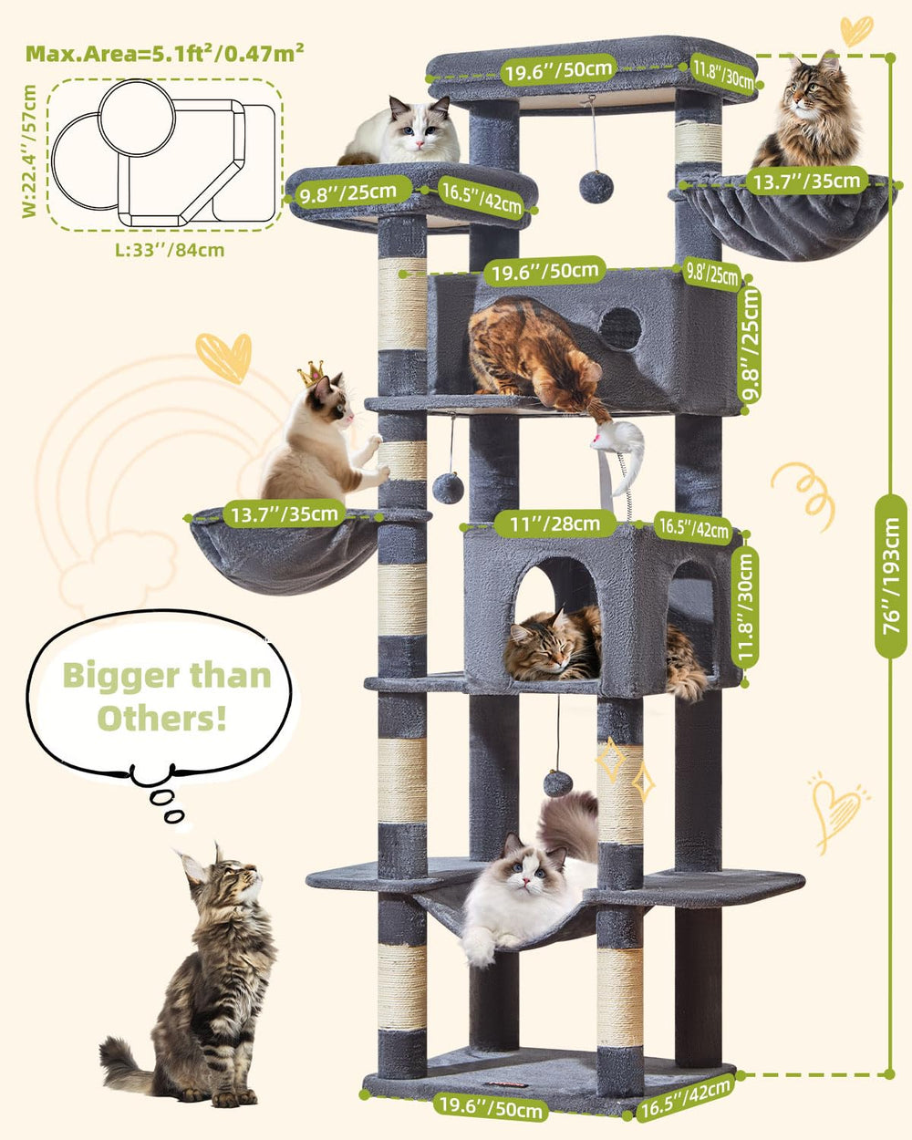 Taoqimiao cat tree spacious condos offer private rest for large cats.