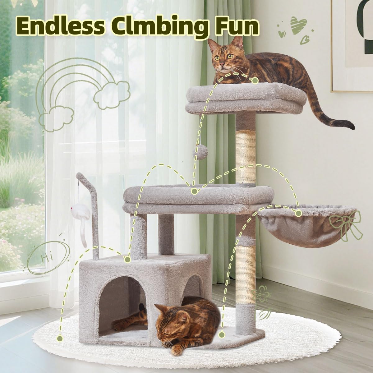 Taoqimiao cat tree sturdy-frame supports growth and active indoor cats.