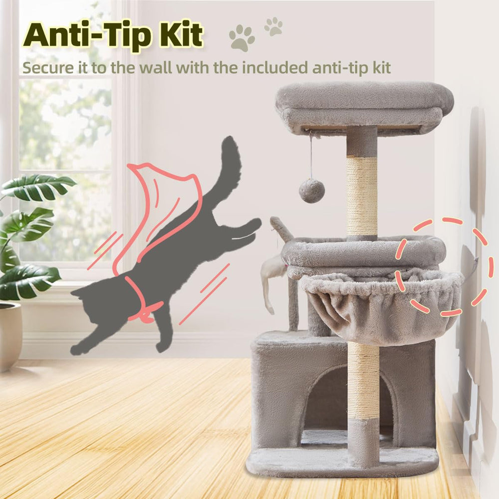 Taoqimiao cat tree teaser-mouse attracts play and hunting interest.