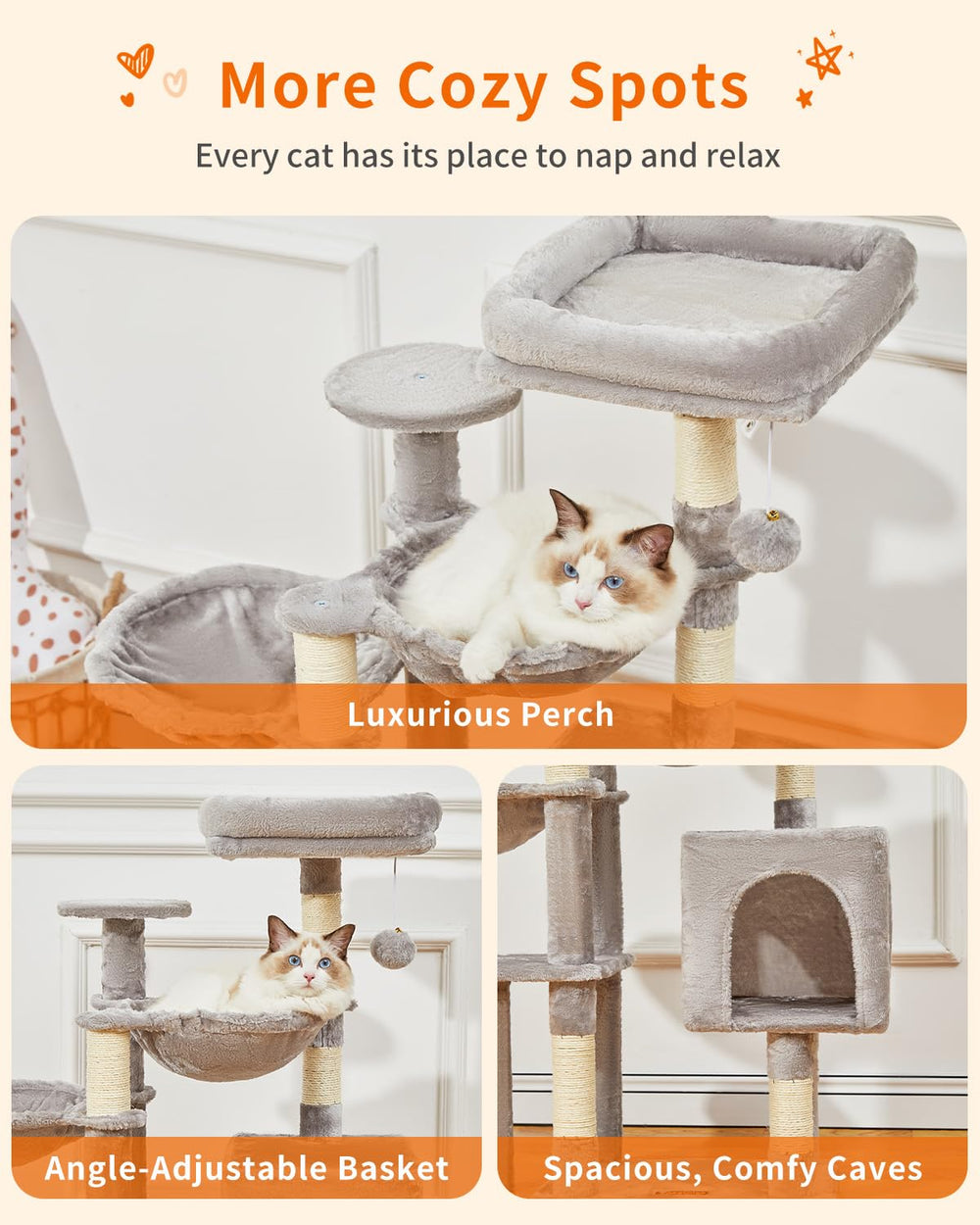 Taoqimiao Cat Tree top perches with padding for relaxing naps