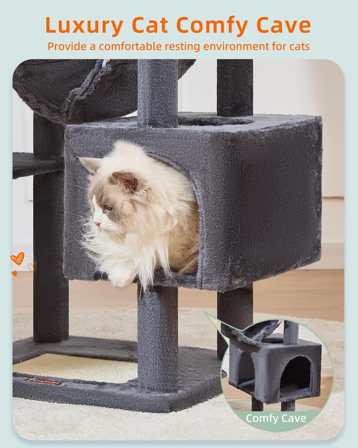 Taoqimiao cat-tree two-caves create cozy retreat.