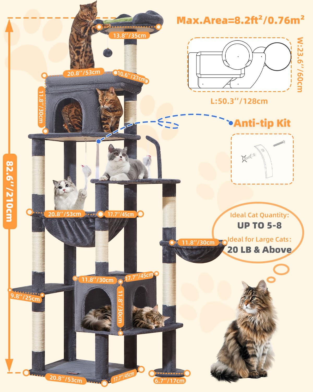 Taoqimiao cat tree two cozy perchs provide elevated views and private nooks.