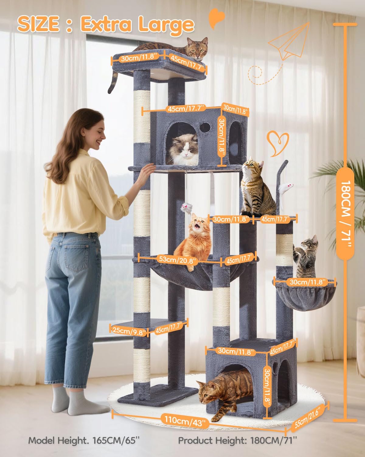 Taoqimiao cat tree features two large condos for cozy naps
