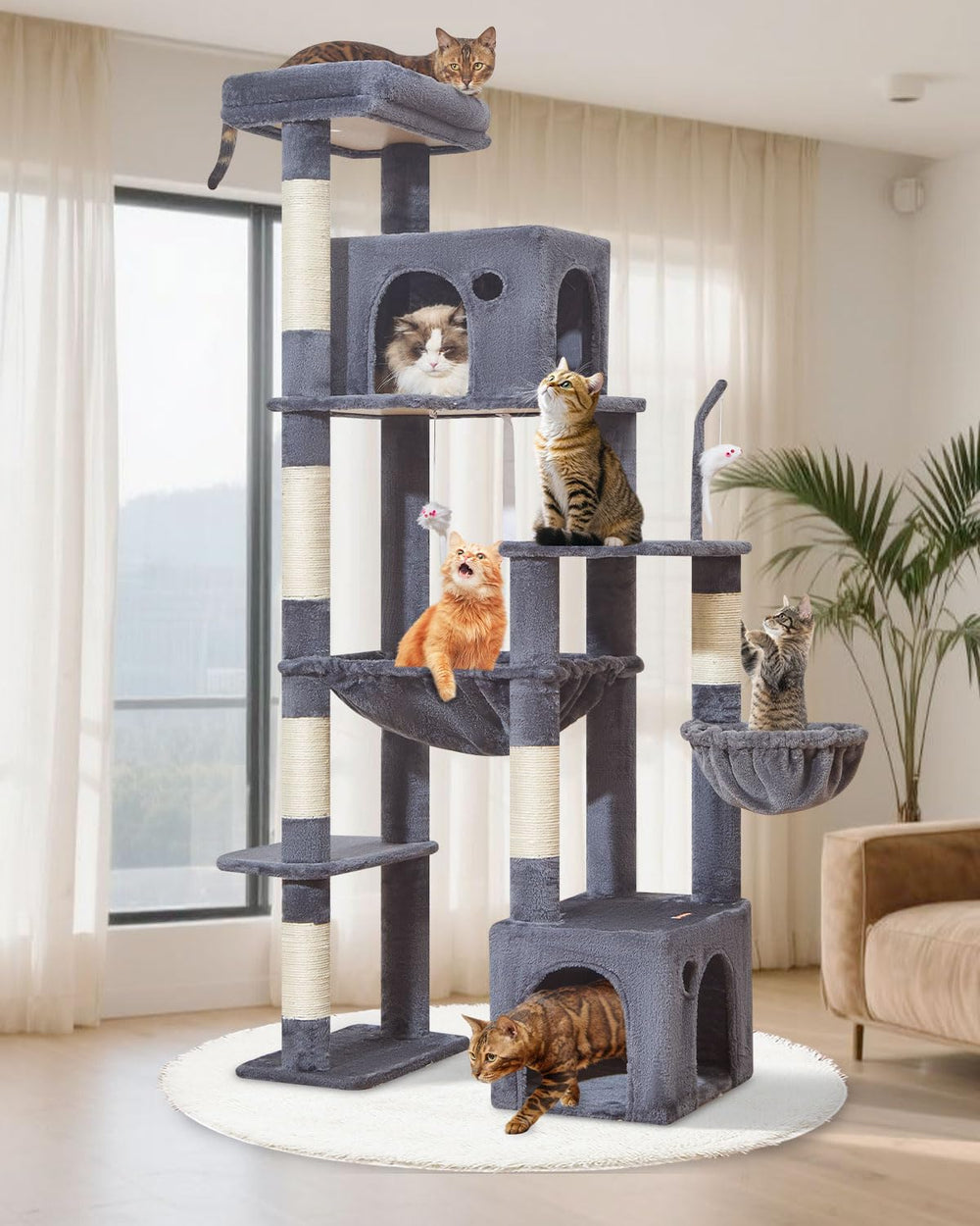 Taoqimiao heavy-duty cat tree tall 71-inch height for multi-cat climbing and territory