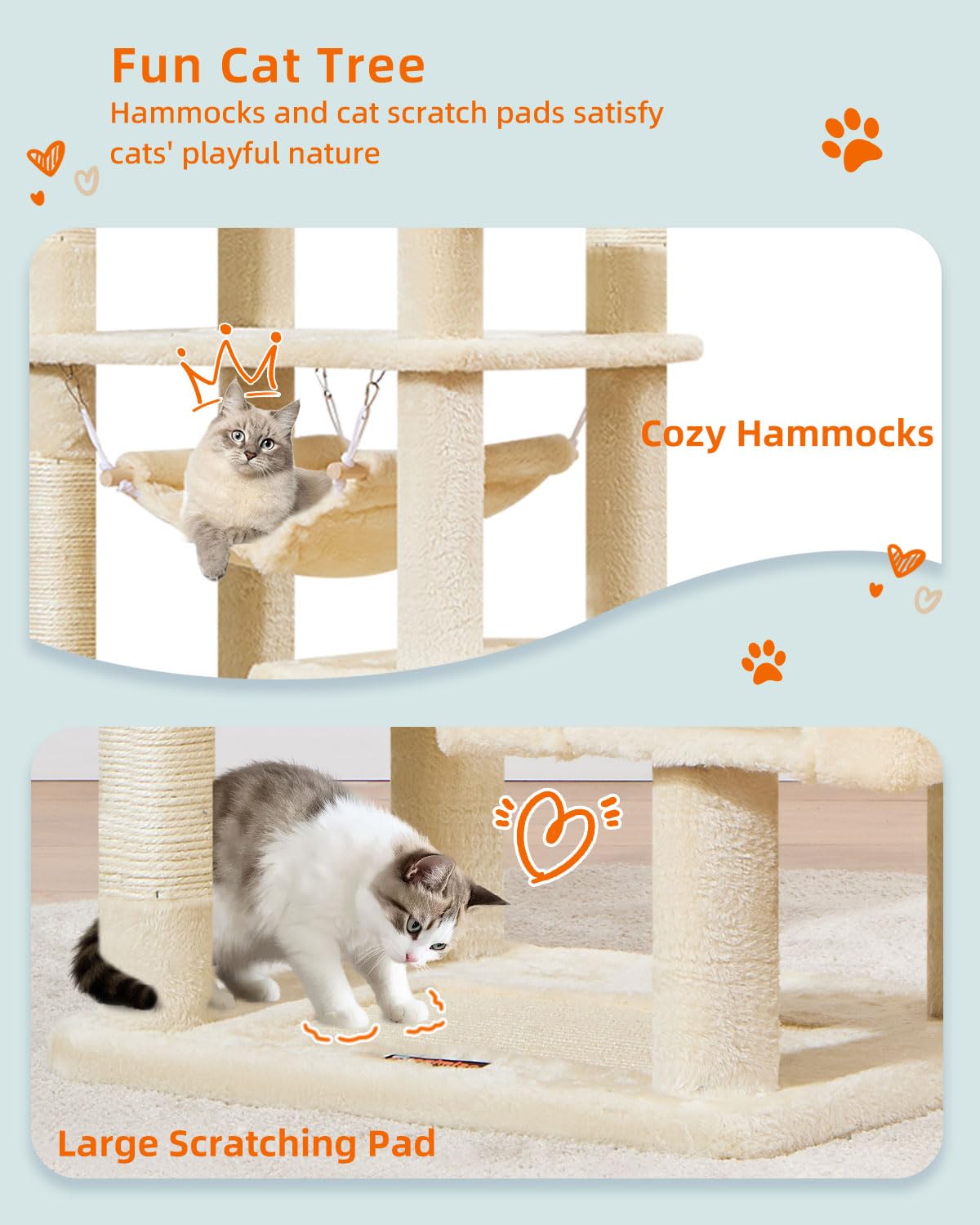 Taoqimiao MS020SM beige cat tree dual perches for elevated views