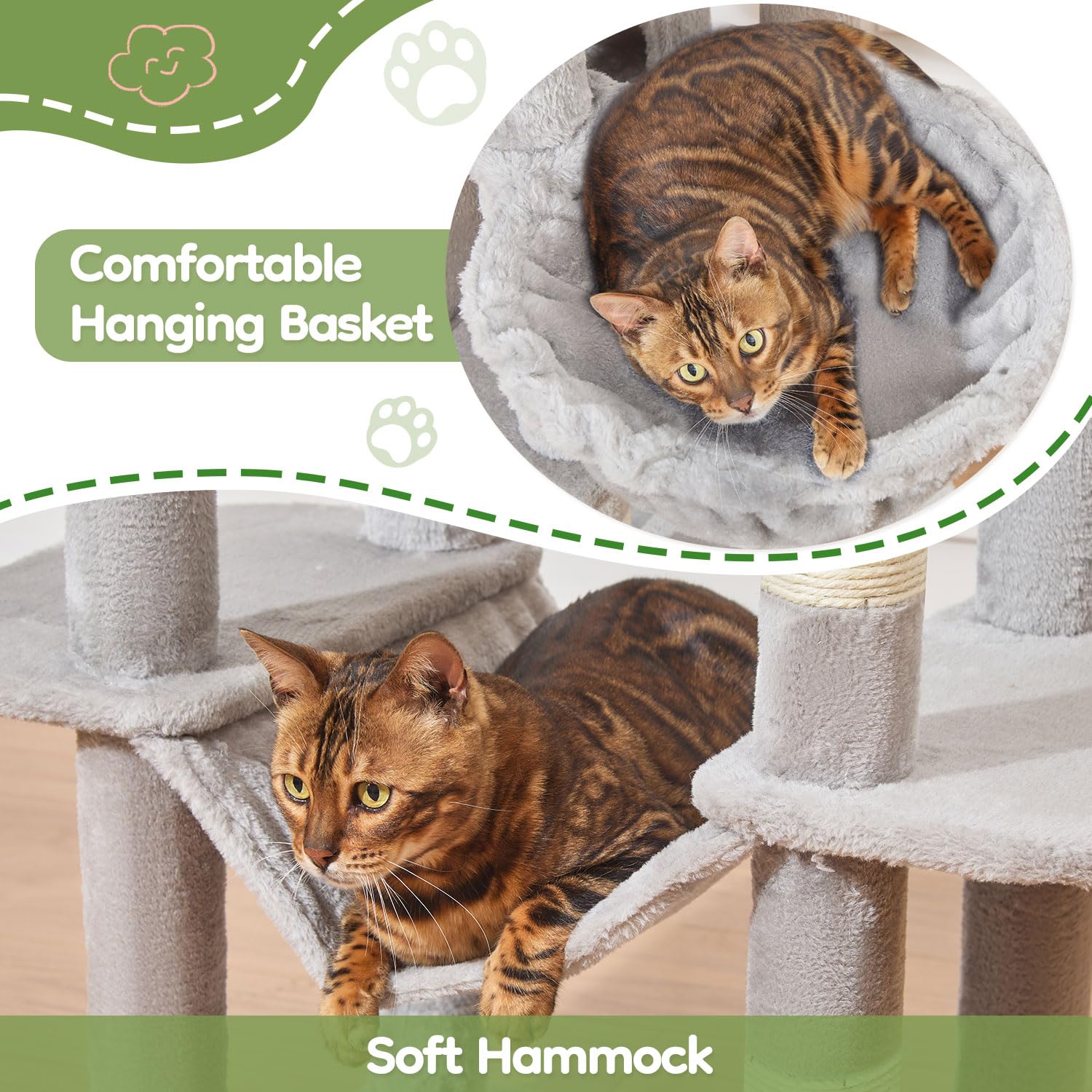 Taoqimiao MS042W cat tree hammock presents a soft, relaxing nap option.