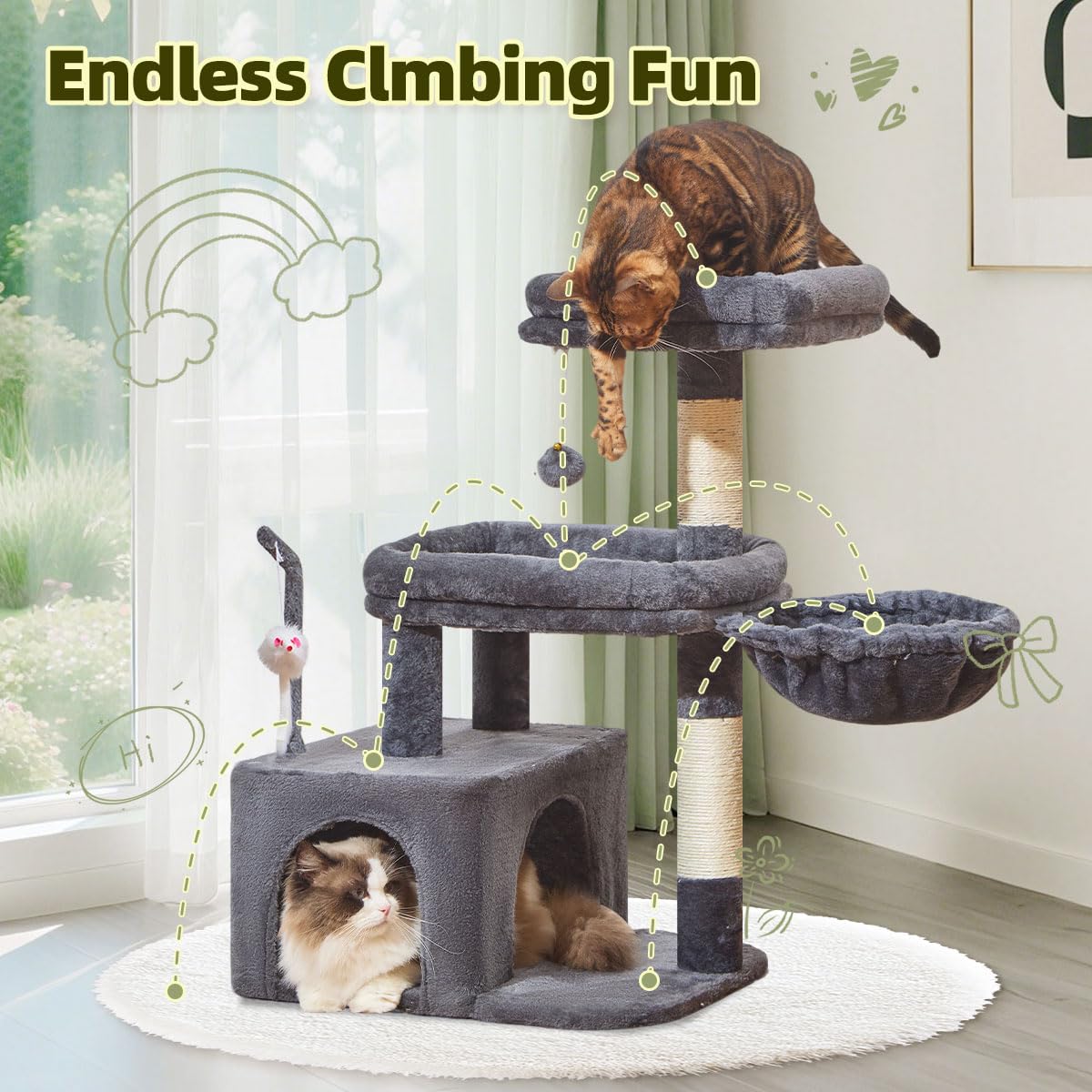 Taoqimiao MS043G cat tree stable base built with CARB-Grade particleboard for durability