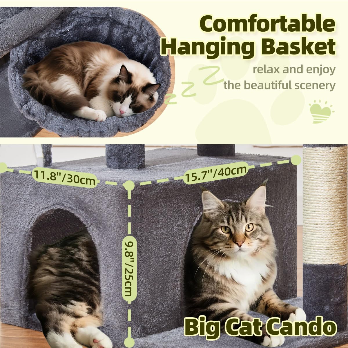 Taoqimiao MS043G cat tree extra resting space provides spacious lounging area
