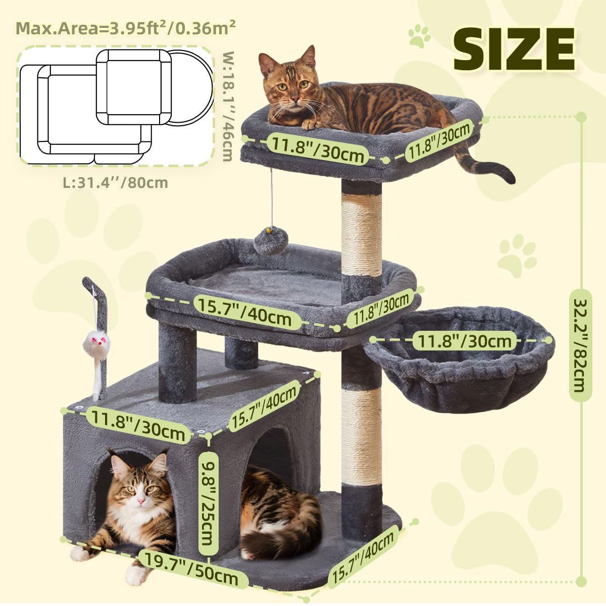 Taoqimiao MS043G cat tree hanging basket gives a cozy nap spot