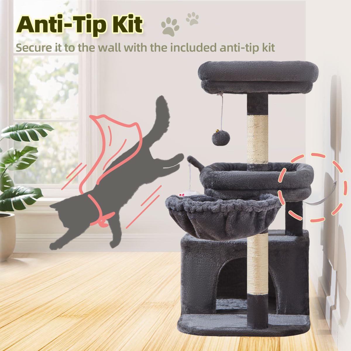 Taoqimiao MS043G cat tree smoky gray finish blends with home decor